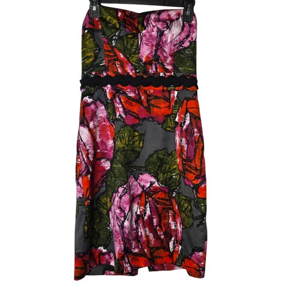 Trina Turk Floral Strapless Babydoll Mini Dress 6 Event Formal Boho Rose Y2K - Picture 1 of 9